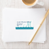 Étiquette Aqua et blanc Damask Monogram Mariage frontière de (En situation)