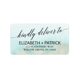 Étiquette Aqua et Gold Watercolor Beach Wedding