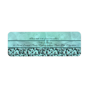 Étiquette Aqua gris "nouvelle adresse" mariage damas floral