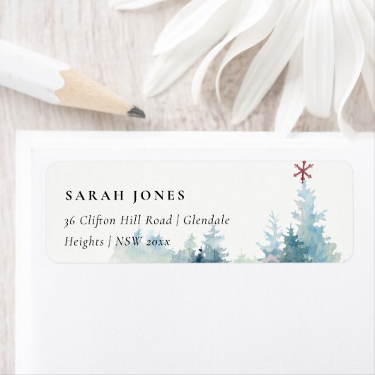 ÉTIQUETTE AQUA SNOWST FOREST PINE TREE CHRISTMAS STAR ADRESS (En situation)