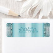 Étiquette Aqua Turquoise Blue & Silver Diamond Bling Invitat (En situation)