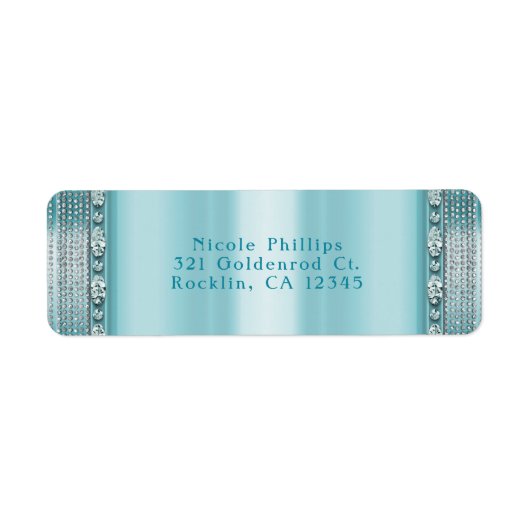 Étiquette Aqua Turquoise Blue & Silver Diamond Bling Invitat (Devant)