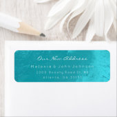 Étiquette Aqua Turquoise Océan Blanc Nouvelle adresse RSVP (En situation)