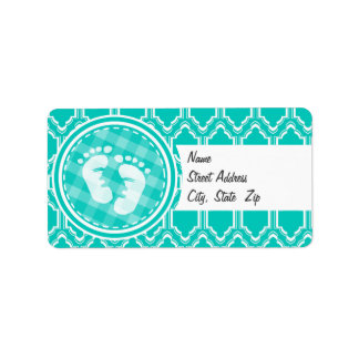 Étiquette Aqua Turquoise Retro Baby shower pieds bébé