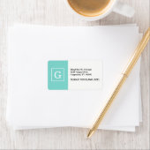 Étiquette Aqua Turquoise White Framed Initial Monogram (En situation)
