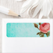 Étiquette Aqua vintage avec Rose RSVP (En situation)