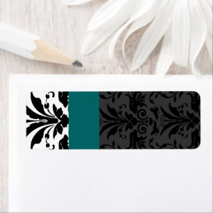 Étiquette Aquamarine & Black Bumble Bee Damask Adresse