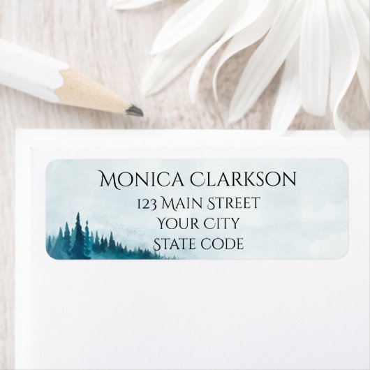 Étiquette Aquarcolor Blue Forest Adresse de retour (En situation)