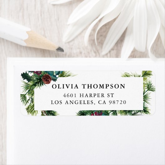 Étiquette Aquarelle À feuillage persistant Fir & dddddddHoll (En situation)