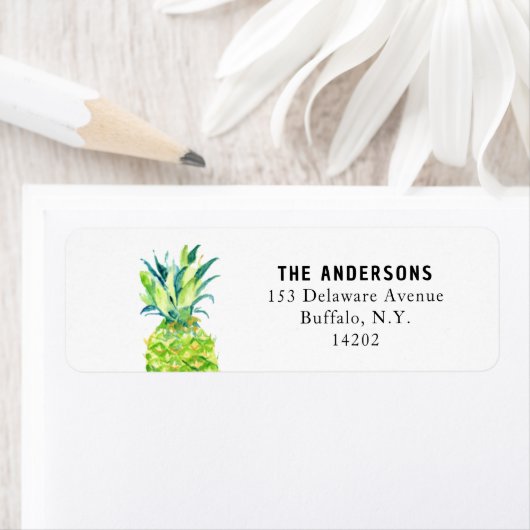 Étiquette Aquarelle Ananas Elegant Boho Adresse de retour (En situation)
