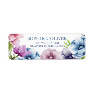 Étiquette Aquarelle Anémone Fleur Mariage Adresse de retour