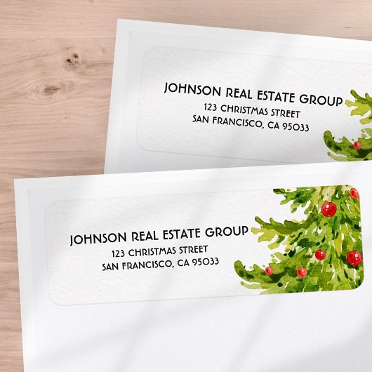 Étiquette Aquarelle Arbre de Noël Adresse de retour