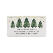 Étiquette Aquarelle Arbre de Noël Ferme Bois Retour Adresse (Devant)