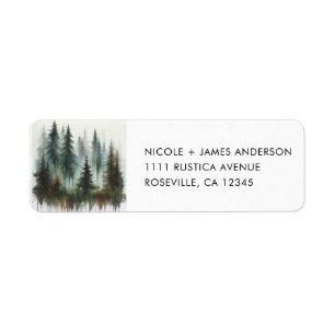 Étiquette Aquarelle Arbres Mariage Rustique en Forêt