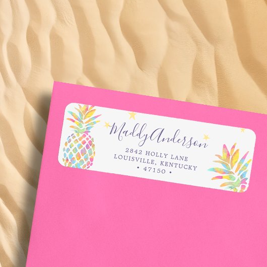 Étiquette Aquarelle arc-en-ciel ananas Tropical Custom