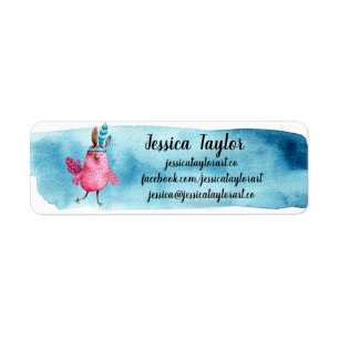 Étiquette Aquarelle artistique Birdie rose personnalisable