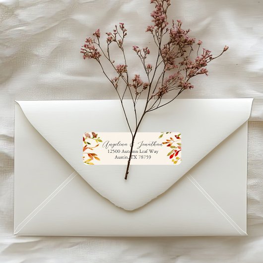 Étiquette Aquarelle Automne Feuilles Mariage Adresse de reto