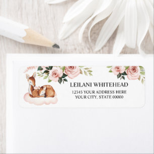Étiquette Aquarelle Baby shower floral rose cerf