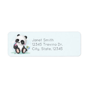 Étiquette Aquarelle Bébé Panda Ours avec papillons