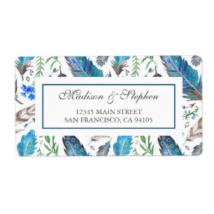 Étiquette Aquarelle bleu Boho Aztec - Mariage