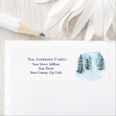 Étiquette Aquarelle bleu chic Arbres de Noël Nom Adresse (En situation)