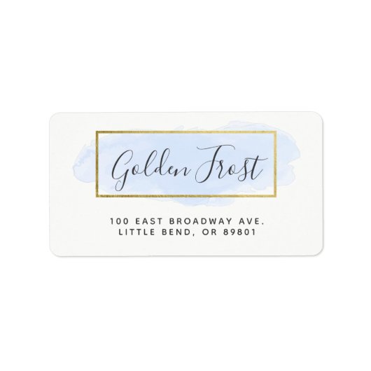 Étiquette Aquarelle bleu clair et adresse Or moderne (Devant)