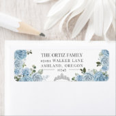 Étiquette Aquarelle bleu clair Roses & Tiara Adresse de reto (En situation)