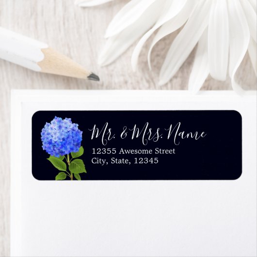 Étiquette Aquarelle bleu Hydrangea (En situation)