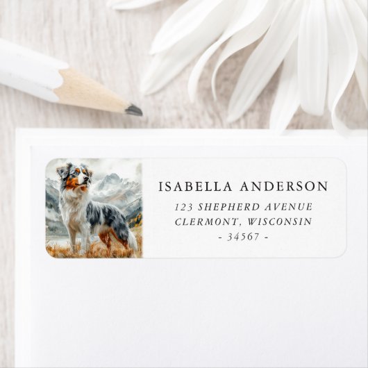 Étiquette Aquarelle bleu Merle Australian Shepherd (En situation)