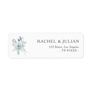 Étiquette aquarelle bleu poussiéreux adresse florale