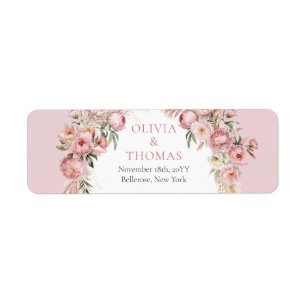 Étiquette Aquarelle bleu rose fleurs boho arche pampas