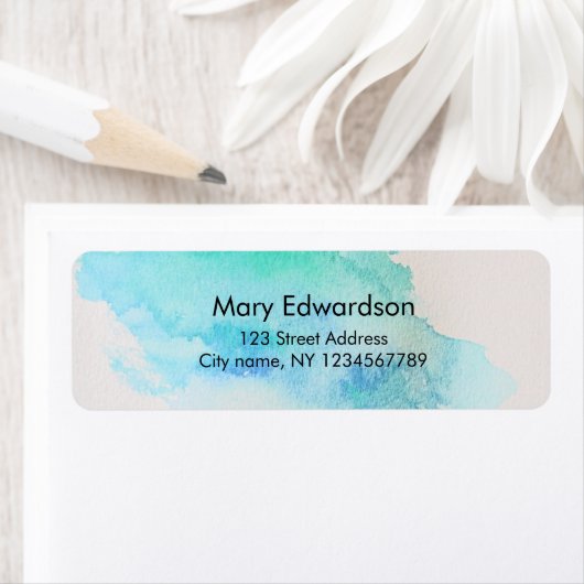 Étiquette Aquarelle bleu vert turquoise splatter adresse de (En situation)