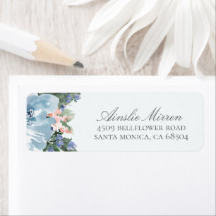 Étiquette Aquarelle bleue Floral Retourner l'adresse Étiquet