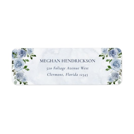 Étiquette Aquarelle Bleue Plutôt Dusty Fleurs (Devant)