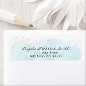 Étiquette Aquarelle Bleue x Or Moderne Adresse de retour (En situation)