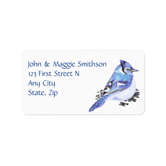 Étiquette Aquarelle Blue Jay Bird Adresse personnalisée (Devant)