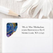 Étiquette Aquarelle Blue Ombre Gold Agate Adresse (En situation)