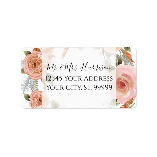 Étiquette Aquarelle Blush Floral Peach BOHO Rust Greenery (Devant)