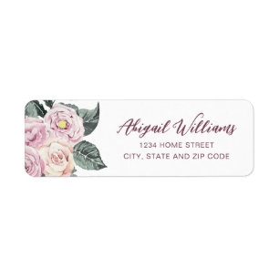 Étiquette Aquarelle Blush Rose Roses Adresse de retour