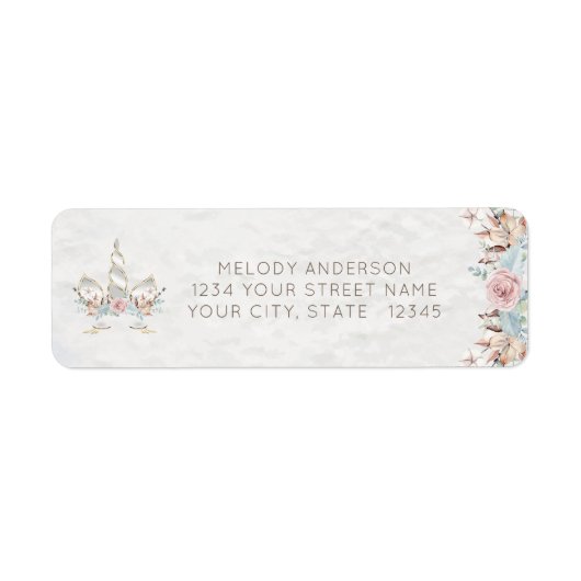 Étiquette Aquarelle BOHO Bois rustique Unicorne florale (Devant)