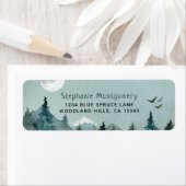 Étiquette Aquarelle Bois Forêt Montagnes Oiseaux Adresse (En situation)