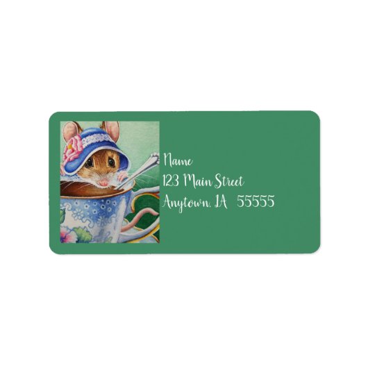 Étiquette Aquarelle Bonnet Bleu pour souris à temps de thé W (Devant)