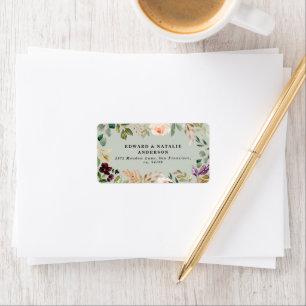 Étiquette aquarelle botanique fleurie et feuillage