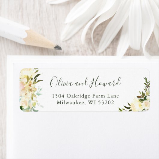Étiquette Aquarelle botanique verte ivoire blanc floral (En situation)