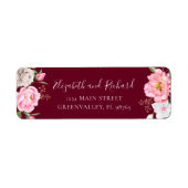 Étiquette Aquarelle Bourgogne Floral Peony Elegance Adresse (Devant)