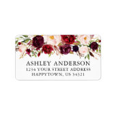 Étiquette Aquarelle Bourgogne Florale Adresse du Mariage (Devant)