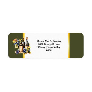 Étiquette Aquarelle bouteilles de vin raisins chic pays vert