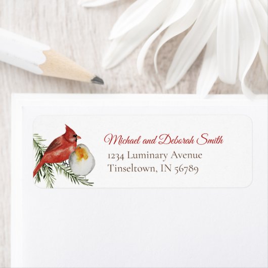 Étiquette Aquarelle Cardinal et À feuillage persistant de No (En situation)