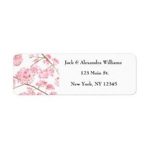 Étiquette Aquarelle Cerisier fleur rose Retour Adresse Lab