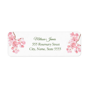 Étiquette Aquarelle Cerisiers fleurs Mariage Adresse de reto